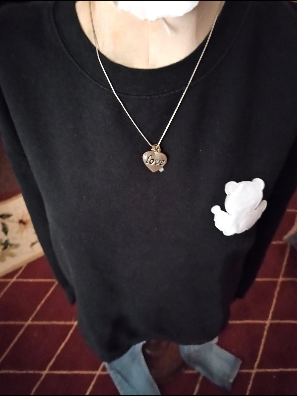 tentree Black Crewneck Sweatshirt with White Bear Applique